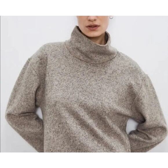 Zara Textured Weave Sweatshirt in Mink Marl Pullover Sweater Mockneck Turtleneck - Picture 5 of 10